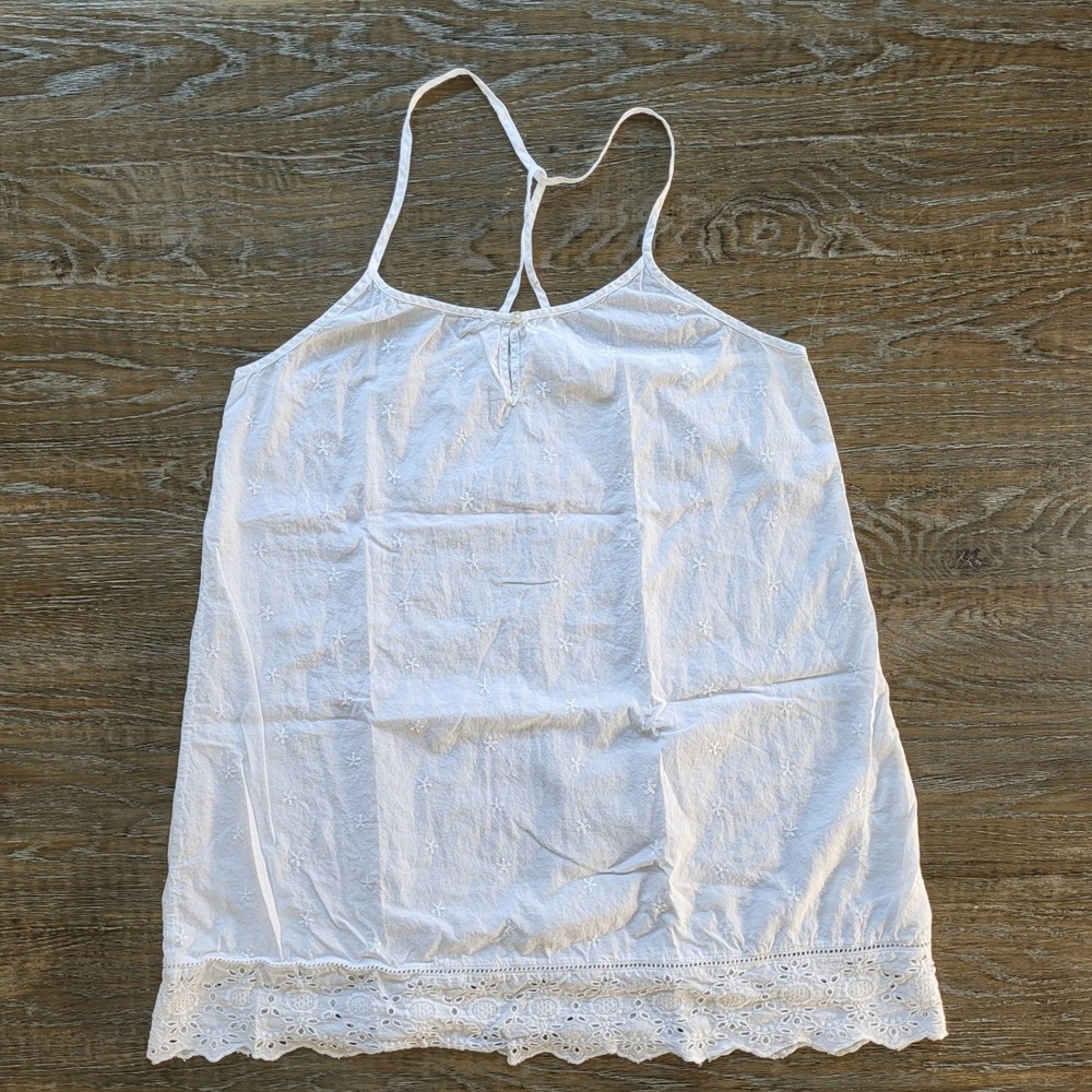 Artisan NY White Cotton Eyelet Lace Camisole T-Back Sleep Top Small